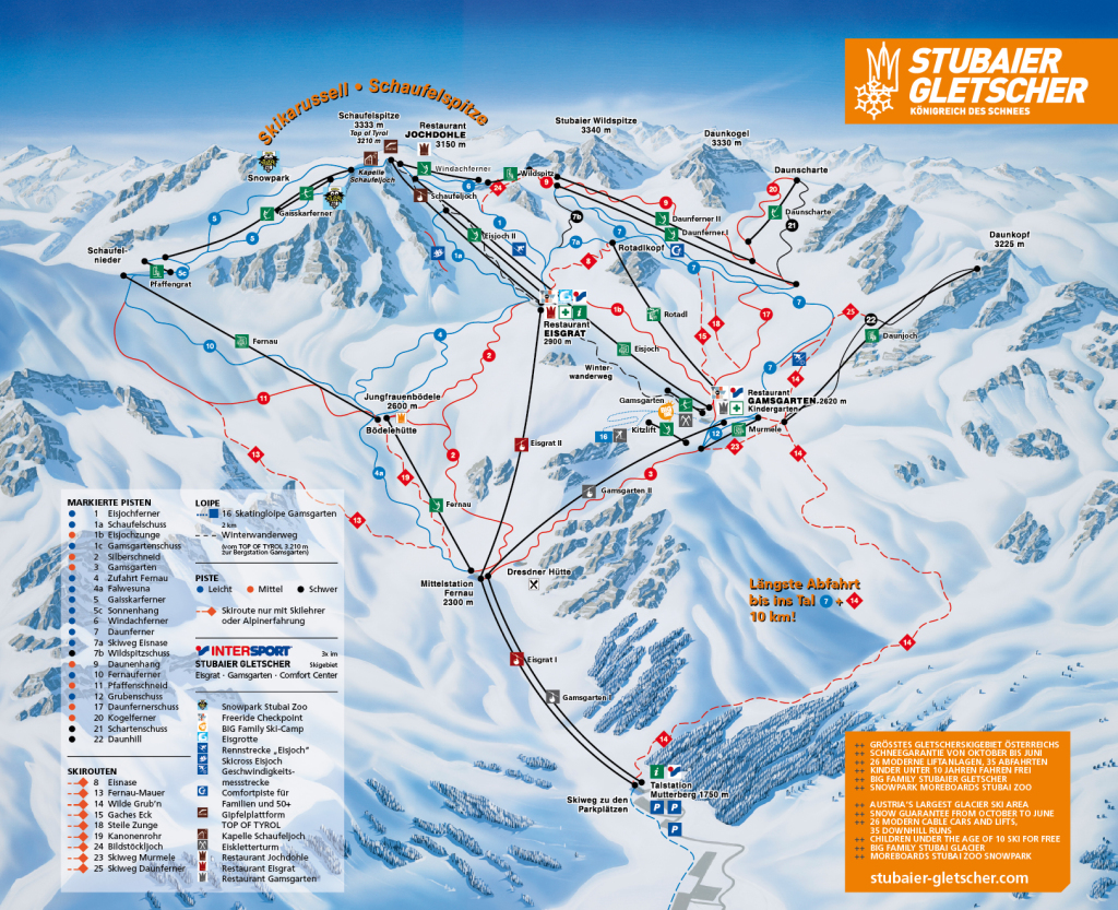 Stubaier Gletscher - mapa tras